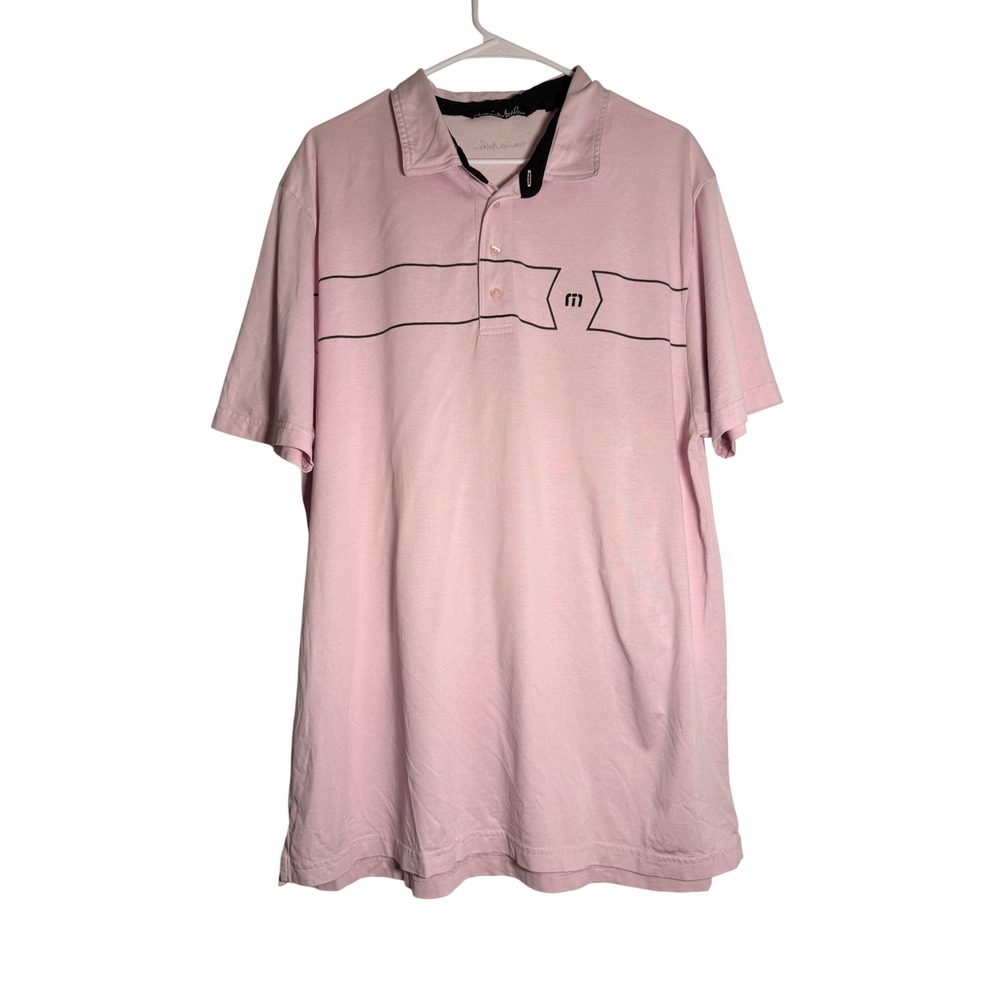 TravisMathew Mens XXL Pink Pima Cotton Blend Short Sleeve Stripe Golf Polo Shirt
